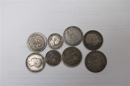 A quantity of Georgian silver coins, mainly shillings